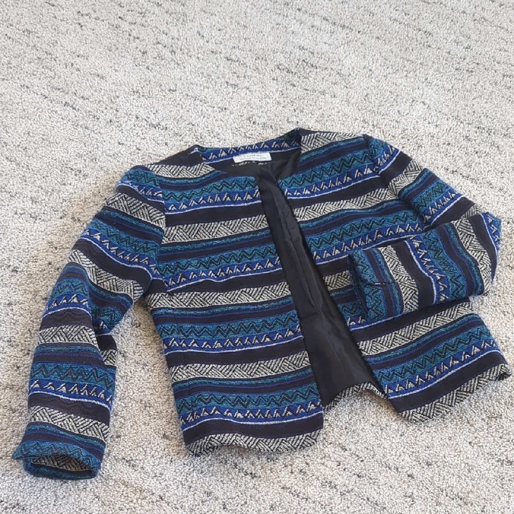Tahari Womans Blue and Black Patterned Blazer